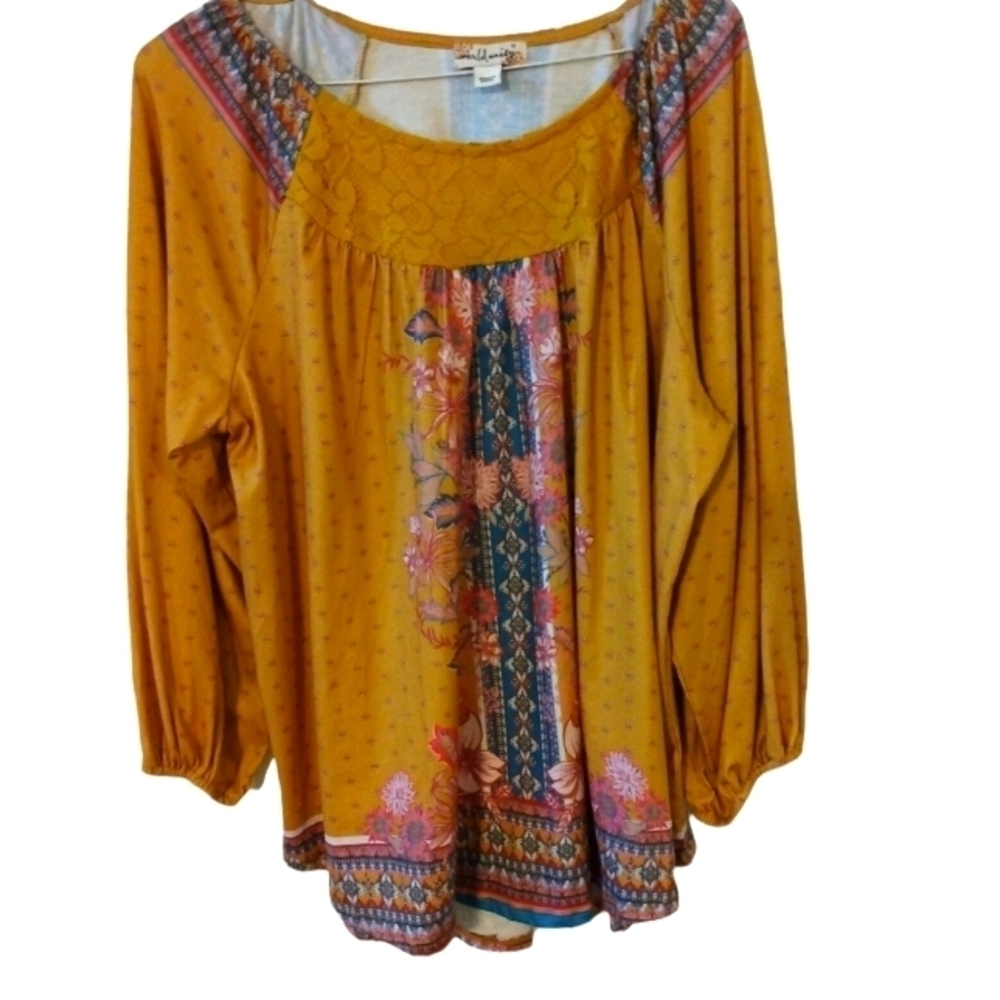 Boho Floral Tunic World Unity Poet Long Sleeve Gypsy Coastal Cowgirl Sized M NWT